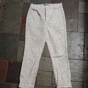 Express Super High Rise Slim Ankle Stretch White Cream Zebra Print Pants Jeans